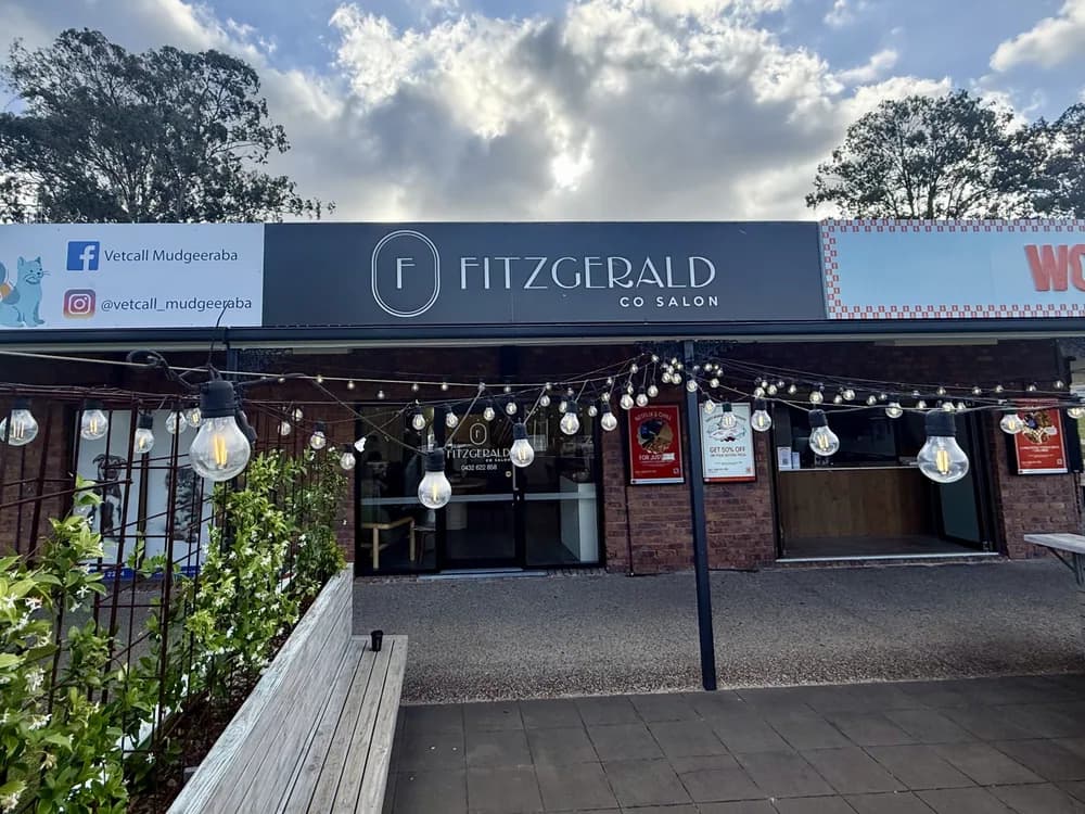 The Fitzgerald Co. Salon shopfront on Railway Street, Mudgeeraba, next to Woodside Pizza